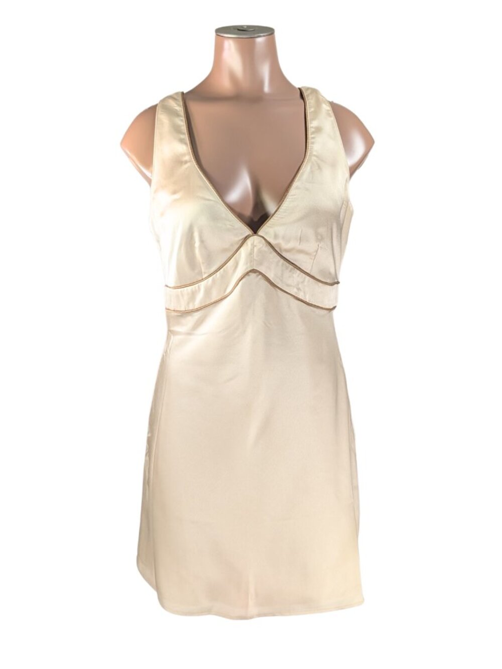 Abercrombie Small NWT Champagne Satin Retro V-Neck Sleeveless Lined Mini Dress